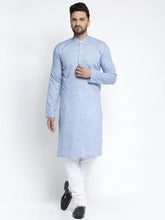 Men Blue & White Self Design Kurta with Pyjamas ( JOKP 638 Sky )-JOKP-638