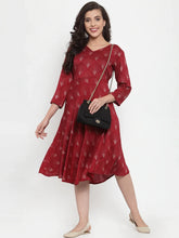 Women Maroon Printed Fit and Flare Ethnic Dress (JOK 1334 Maroon)-JOK-1334