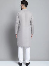 Men's Solid Pure Cotton Kurta With Pyjamas-JOKP-697Grey