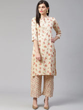 Women Cream-Coloured & Red Floral Print Kurta with Palazzos (JOKPL 1336 Cream)-JOKPL-1336