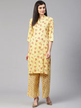 Women Yellow-Coloured & Red Floral Print Kurta with Palazzos (JOKPL 1336 Yellow)-JOKPL-1336