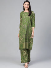 Women Green & Golden Block Printed Kurta with Palazzos ( JOKPL 1347 Green )-JOKPL-1347