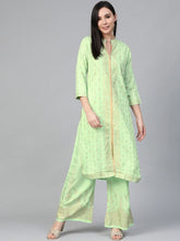 Women Green & Golden Block Print Kurta with Palazzos ( JOKPL 1348 Green )-JOKPL-1348