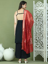 Backless Designer Kurta Palazzo Set with Floral Dupatta ( JOKPL 2137B D66R 1577 Black )
