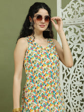 Foil Printed Sleeveless Kurta for Women ( JOK 1576 Ivory )