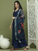 Embroidered Rayon Kurta Palazzos With dupatta ( JOKPL 2137N D66N 1579 Navy )