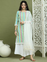 Lace Work, Woven Design straight Kurta Palazzo Dupatta Set ( JOKPL 2137W D31W 1589 Green )