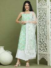 Floral Printed Rayon Kurta Palazzos with Dupatta ( JOKPL 2137W D67W 1578 Green )