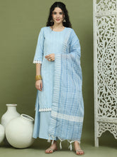 Lace Work, Woven Design straight Kurta Palazzo With Dupatta ( JOKPL 2138B D10B 1588 Blue )