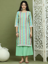 Lace Work, Woven Design straight Kurta With Palazzo ( JOKPL 2138G 1589 Green )