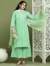 Lace Work, Woven Design straight Kurta Palazza & Dupatta ( JOKPL 2138Gr D69WG 1570 Green )