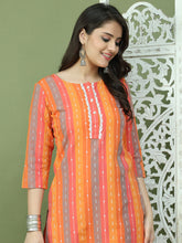 Lace Work, Woven Design straight Kurtas for Women ( JOK 1570 Orange )