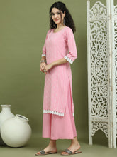 Lace Work, Woven Design straight Kurtas for Women ( JOK 1588 Pink )