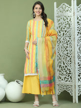 Lace Work, Woven Design straight Kurta Palazzo Dupatta Set ( JOKPL 2138Y D70Mul 1589 Yellow )