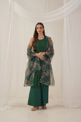 Women Embroidered Sequinned Kurta & Palazzos With Dupatta-DSQ