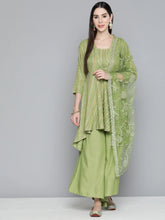 Green Sequinned Kurta with Palazzos & With Dupatta ( JOKPL D44Grn 1493 Green )-JOKPL-D44Grn-1493