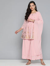 Floral Printed Pleated Pink Georgette Kurta with Palazzos & With Dupatta ( JOKPL D45 Gry 1497 Pink )-JOKPL-D45-Gry-1497
