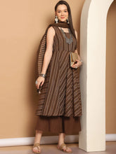 Woven Design flared kurta pallazos dupatta set-JOKPL-D46BR