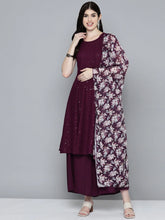Women Embroidered Sequinned Kurta & Palazzos With Dupatta
