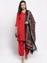 Women Red Solid Kurta with Palazzos & Printed Dupatta ( JOKPL D4R 1312 Red )-JOKPL-D4R-1312