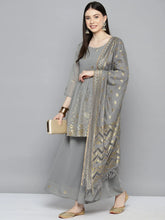 Gorgette Foil Print Kurta palazzo Dupatta Set from ( JOKPL D50Gry 1497 Grey )