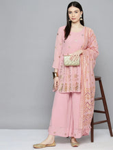 Gorgette Foil Print Kurta palazzo Dupatta Set from ( JOKPL D50Pnk 1497 Pink )