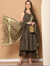 Woven Design flared kurta pallazos dupatta set-JOKPL-D56BR