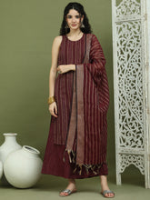 Woven Design straight Kurta Palazzo With Dupatta ( JOKPL D68M 1587 Maroon )