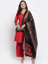 Women Red Solid Kurta with Palazzos & Red-Black Printed Dupatta ( JOKPL D8B 1312 Red )-JOKPL-D8B-1312
