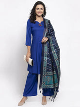 Women Royal-Blue Solid Kurta with Palazzos & Blue Art-Silk Printed Dupatta ( JOKPL D8NB 1312 Royal )-JOKPL-D8NB-1312