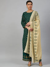 Women Green & Golden Printed Kurta with Palazzos & Dupatta ( JOKPL D 1360 Green )-JOKPL-D-1360