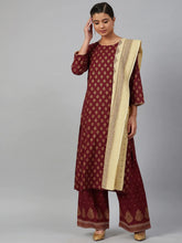 Women Maroon & Golden Printed Kurta with Palazzos & Dupatta ( JOKPL D 1360 Maroon )-JOKPL-D-1360