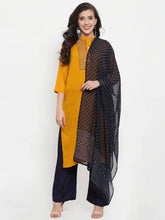 Women Mustard Yellow & Navy Blue Embroidered Kurta with Palazzos & Dupatta (JOKPL NB D11B 1274 Mustard)-JOKPL-NB-D11B-1274