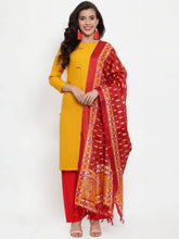 Women Mustard Yellow & Red Embroidered Kurta with Palazzos & Dupatta (JOKPL R-D8R 1293 Mustard)-JOKPL-R-D8R-1293