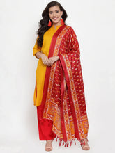 Women Mustard Yellow & Red Embroidered Kurta with Palazzos & Dupatta (JOKPL R-D8R 1294 Mustard)-JOKPL-R-D8R-1294