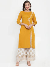 Women Mustard Yellow & Off-White Embroidered Kurta with Palazzos (JOKPL WG 1311 Mustard)-JOKPL-WG-1311