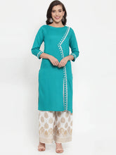 Women Rama Green & Off-White Embroidered Kurta with Palazzos (JOKPL WG 1311 Rama)-JOKPL-WG-1311