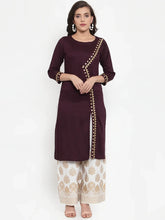 Women Purple Embroidered Kurta with Palazzos (JOKPL WG 1311 Wine)-JOKPL-WG-1311