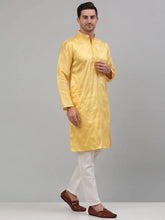 Men's Yellow Embroidered Kurta with Pyjama.-JOKP-P-698Yellow