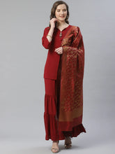 Women Maroon & Golden Solid Kurti with Sharara & Woven Design Dupatta (JOKPS D14M 1349 Maroon)-JOKPS-D14M-1349
