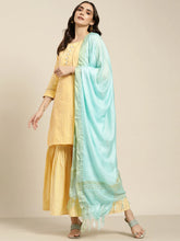 Women Yellow Woven Design Gotta Patti Kurta with Sharara & Dupatta