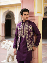 Men's Embroidered Waistcoat and Kurta Pyjama. ( JOKPWCS 5080Purple )