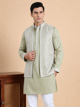 Embroidered Waistcoat and Kurta Pyjama For Men ( JOKPWCS W 5164Pista )
