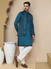Embroidered Waistcoat and Kurta Pyjama For Men ( JOKPWCS W 5241 Peacock )