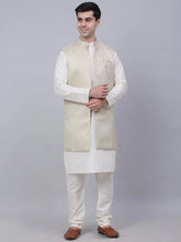 Men's Solid Kurta Pyjama With Shrug Jacket ( JOKPWCS W-D 4067Beige )-JOKPWCS-W-D-4067