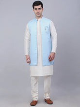 Men's Solid Kurta Pyjama With Shrug Jacket ( JOKPWCS W-D 4067Blue )-JOKPWCS-W-D-4067