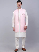 Men's Solid Kurta Pyjama With Shrug Jacket ( JOKPWCS W-D 4067Pink )-JOKPWCS-W-D-4067