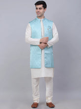 Men's Solid Kurta Pyjama With Shrug Jacket ( JOKPWCS W-D 4068Sky )-JOKPWCS-W-D-4068