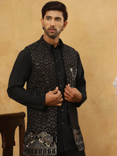 Men Solid Kurta Pyjama with Velvet Waistcoat ( 65KPWC 5509B 4148Black )