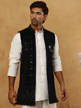 Men Solid Kurta Set with Velvet Embroidered Waistcoat ( 65KPWC 5509W 4149Black )